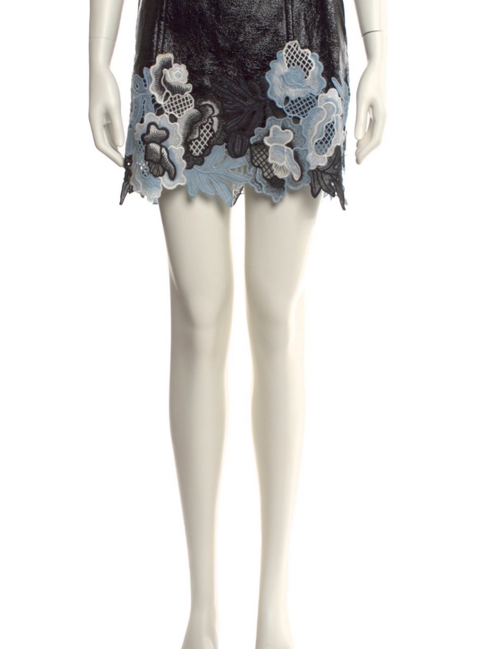 3.1 Phillip Lim Black Mini Skirt with Sky Blue and White Floral Lace